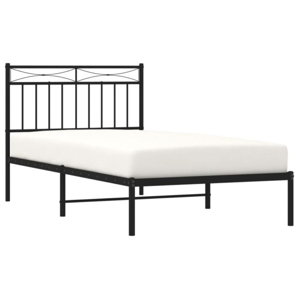 vidaXL Metal Bed Frame with Headboard Black 39.4"x74.8" Twin - Image 3