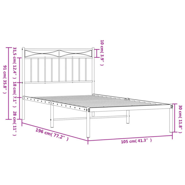 vidaXL Metal Bed Frame with Headboard Black 39.4"x74.8" Twin - Image 9