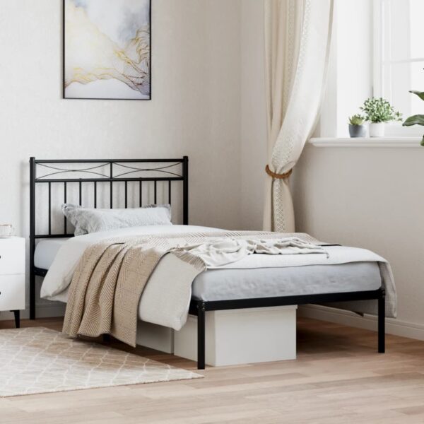 vidaXL Metal Bed Frame with Headboard Black 39.4"x74.8" Twin