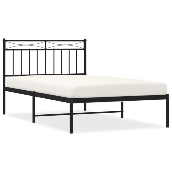 vidaXL Metal Bed Frame with Headboard Black 39.4"x78.7" - Image 2