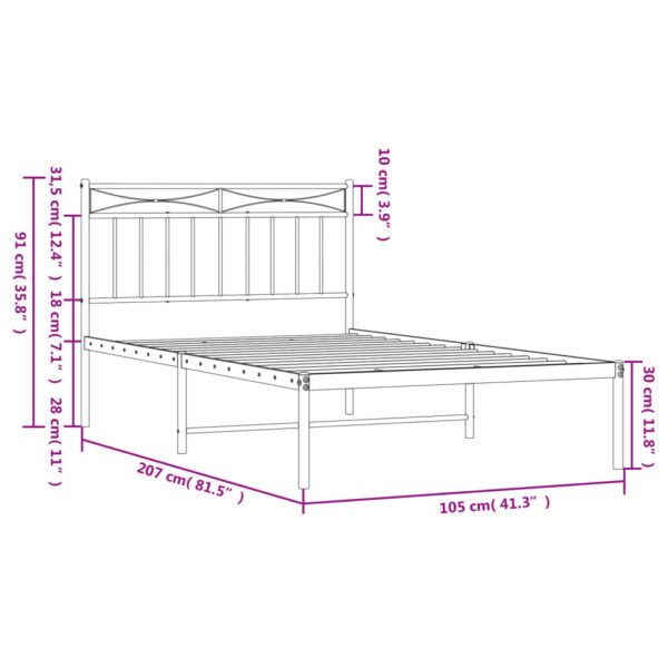 vidaXL Metal Bed Frame with Headboard Black 39.4"x78.7" - Image 9