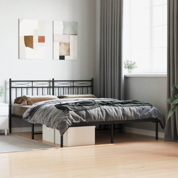 vidaXL Metal Bed Frame with Headboard Black 59.1"x78.7"