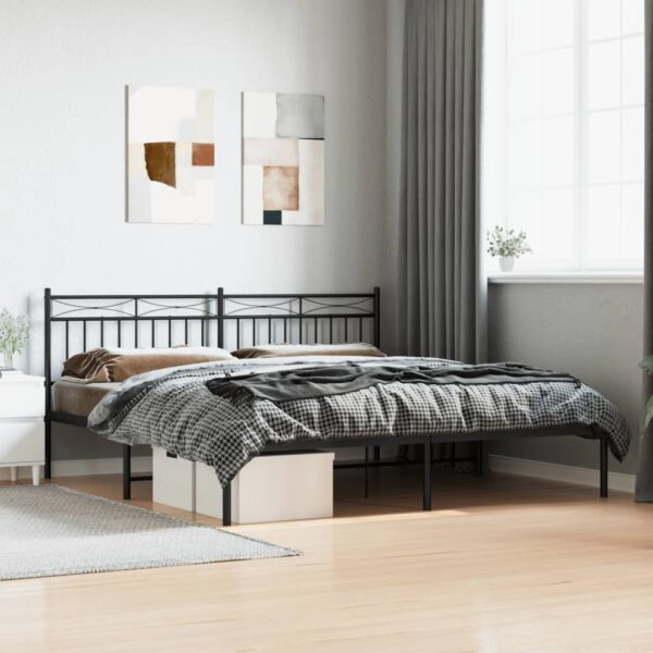 vidaXL Metal Bed Frame with Headboard Black 72"x83.9" California King