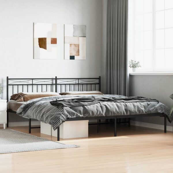 vidaXL Metal Bed Frame with Headboard Black 76"x79.9" King