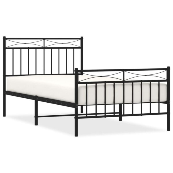 vidaXL Metal Bed Frame with Headboard and FootboardÂ Black 39.4"x74.8" Twin - Image 2