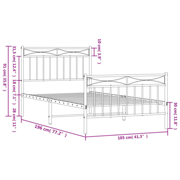 vidaXL Metal Bed Frame with Headboard and FootboardÂ Black 39.4"x74.8" Twin - Image 9