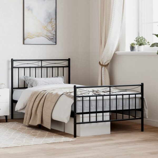 vidaXL Metal Bed Frame with Headboard and FootboardÂ Black 39.4"x74.8" Twin