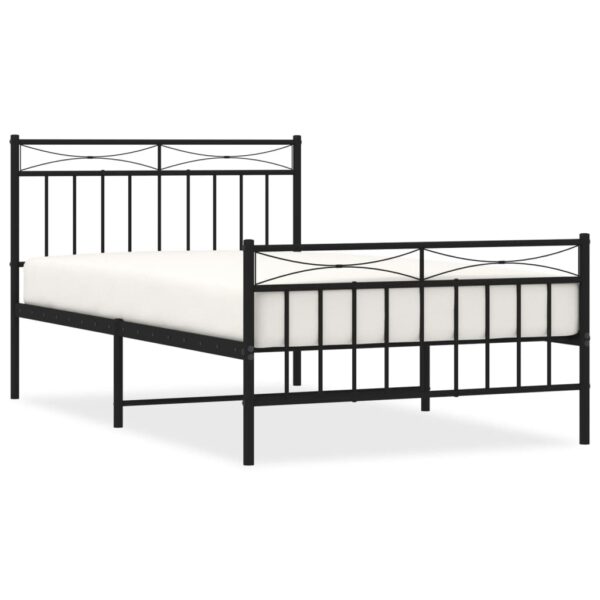 vidaXL Metal Bed Frame with Headboard and FootboardÂ Black 39.4"x78.7" - Image 2