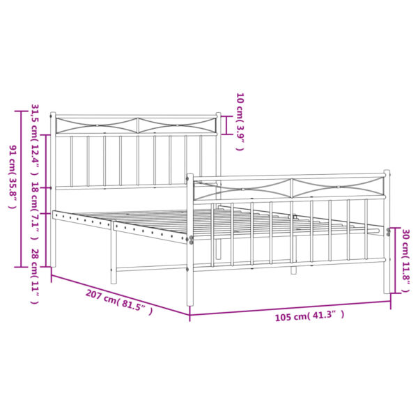 vidaXL Metal Bed Frame with Headboard and FootboardÂ Black 39.4"x78.7" - Image 9