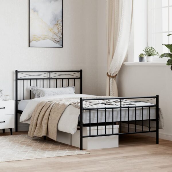 vidaXL Metal Bed Frame with Headboard and FootboardÂ Black 39.4"x78.7"