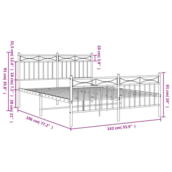 vidaXL Metal Bed Frame with Headboard and FootboardÂ Black 53.1"x74.8" - Image 9