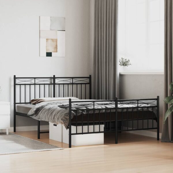 vidaXL Metal Bed Frame with Headboard and FootboardÂ Black 53.1"x74.8"