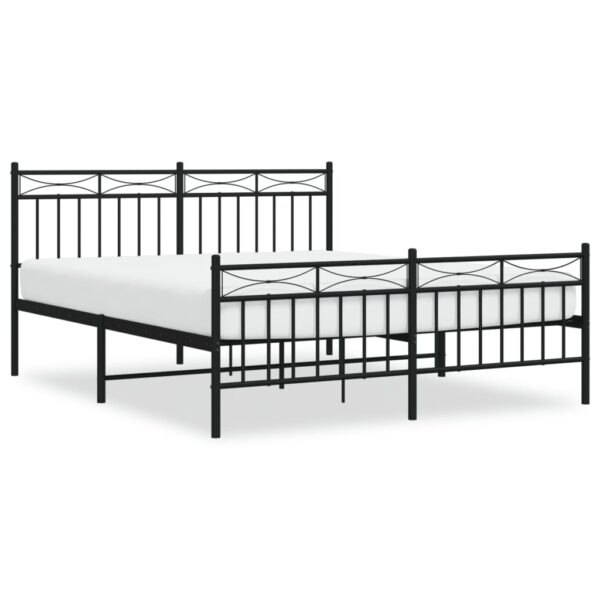 vidaXL Metal Bed Frame with Headboard and FootboardÂ Black 59.1"x78.7" - Image 2