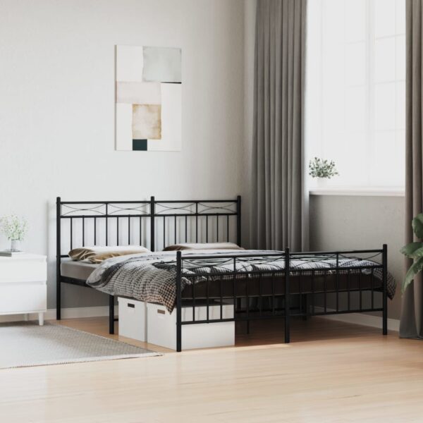 vidaXL Metal Bed Frame with Headboard and FootboardÂ Black 59.1"x78.7"