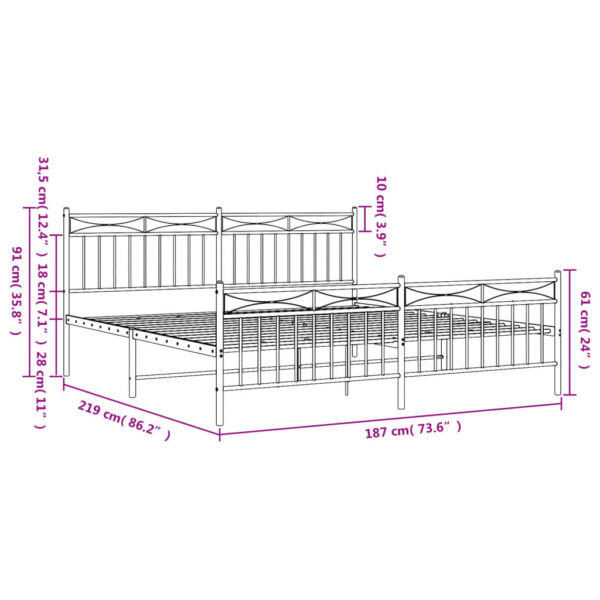 vidaXL Metal Bed Frame with Headboard&FootboardÂ Black 72"x83.9" California King - Image 9