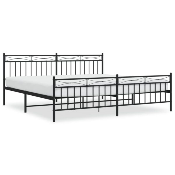 vidaXL Metal Bed Frame with Headboard and FootboardÂ Black 76"x79.9" King - Image 2