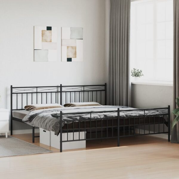 vidaXL Metal Bed Frame with Headboard and FootboardÂ Black 76"x79.9" King