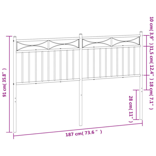 vidaXL Metal Headboard Black 70.9" - Image 6