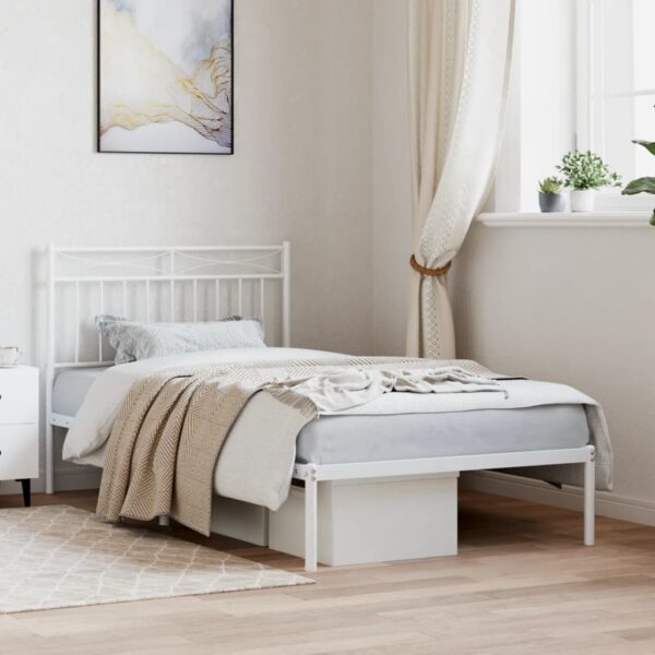 vidaXL Metal Bed Frame with Headboard White 39.4"x74.8" Twin