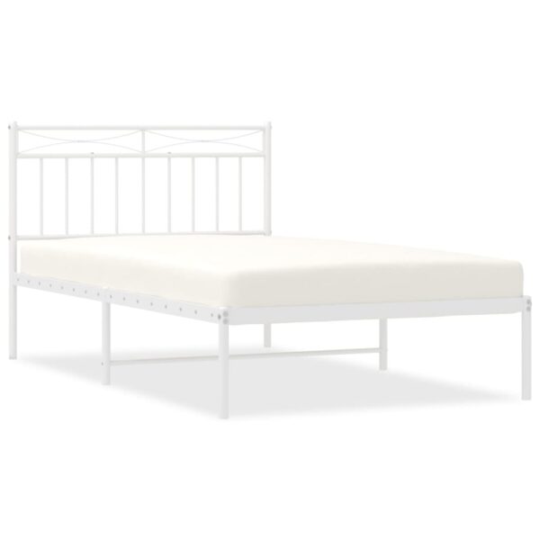 vidaXL Metal Bed Frame with Headboard White 39.4"x78.7" - Image 2