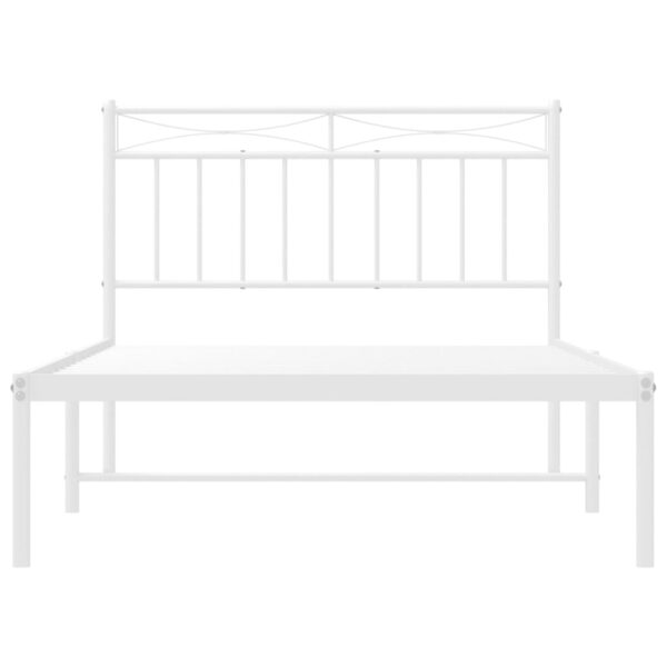 vidaXL Metal Bed Frame with Headboard White 39.4"x78.7" - Image 5