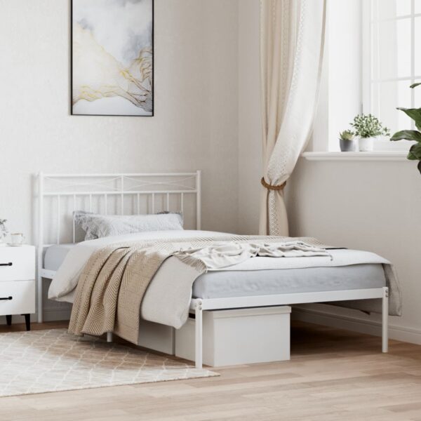 vidaXL Metal Bed Frame with Headboard White 39.4"x78.7"