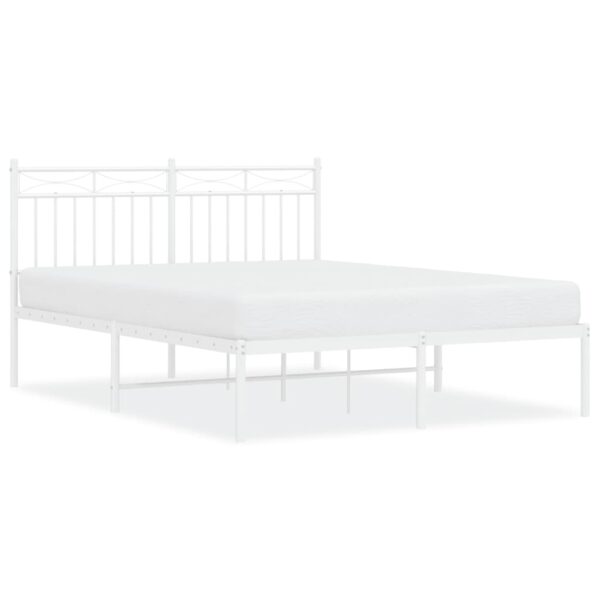 vidaXL Metal Bed Frame with Headboard White 53.1"x74.8" - Image 2