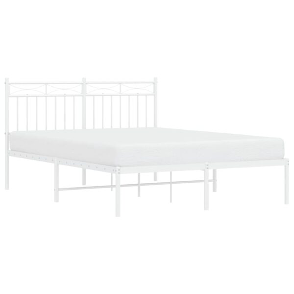 vidaXL Metal Bed Frame with Headboard White 53.1"x74.8" - Image 3