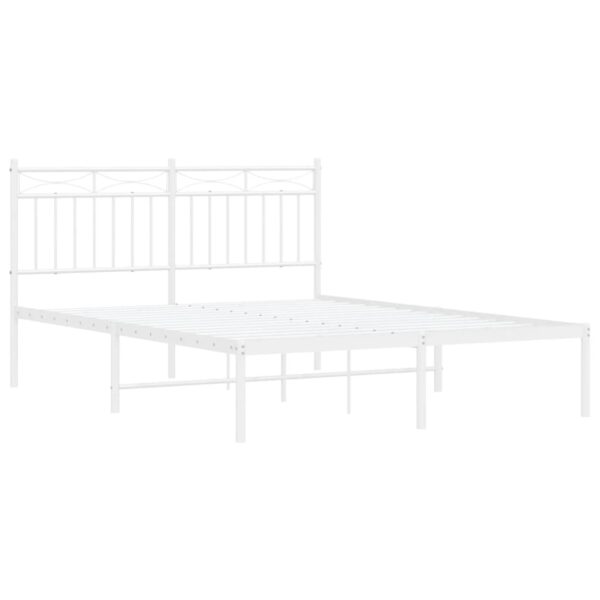 vidaXL Metal Bed Frame with Headboard White 53.1"x74.8" - Image 4