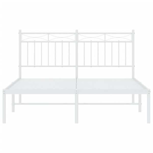 vidaXL Metal Bed Frame with Headboard White 53.1"x74.8" - Image 5