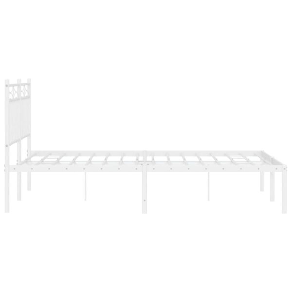 vidaXL Metal Bed Frame with Headboard White 53.1"x74.8" - Image 6