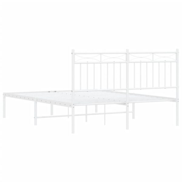 vidaXL Metal Bed Frame with Headboard White 53.1"x74.8" - Image 7