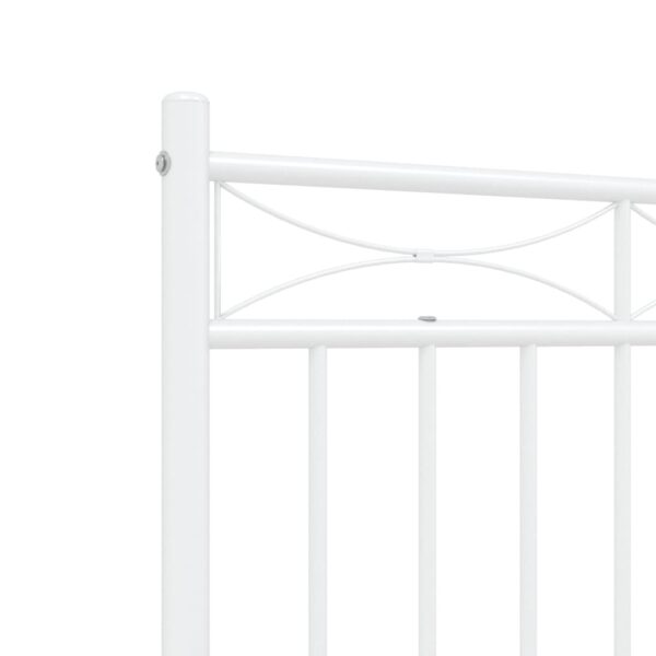 vidaXL Metal Bed Frame with Headboard White 53.1"x74.8" - Image 8