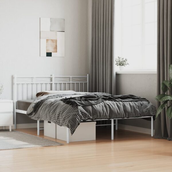 vidaXL Metal Bed Frame with Headboard White 53.1"x74.8"