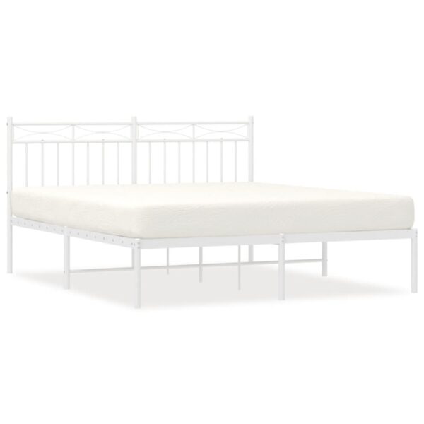 vidaXL Metal Bed Frame with Headboard White 59.1"x78.7" - Image 2