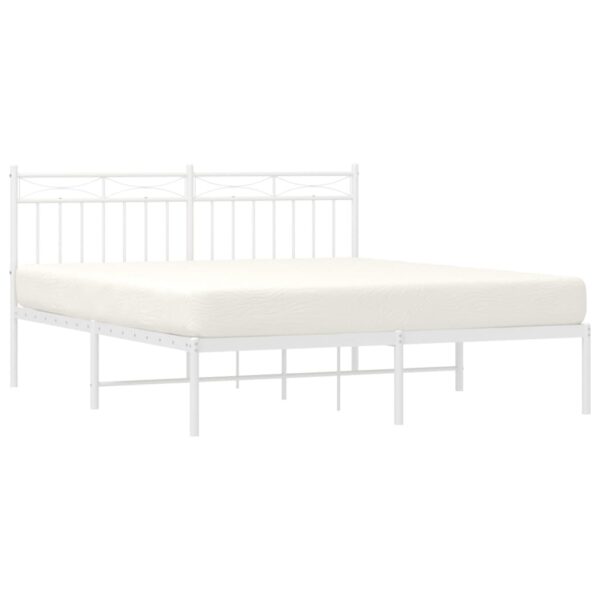 vidaXL Metal Bed Frame with Headboard White 59.1"x78.7" - Image 3