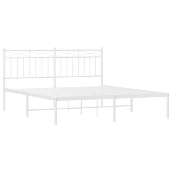 vidaXL Metal Bed Frame with Headboard White 59.1"x78.7" - Image 4