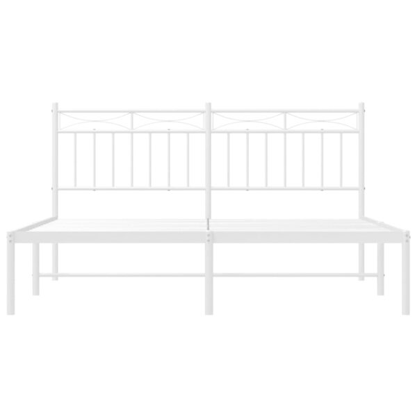 vidaXL Metal Bed Frame with Headboard White 59.1"x78.7" - Image 5