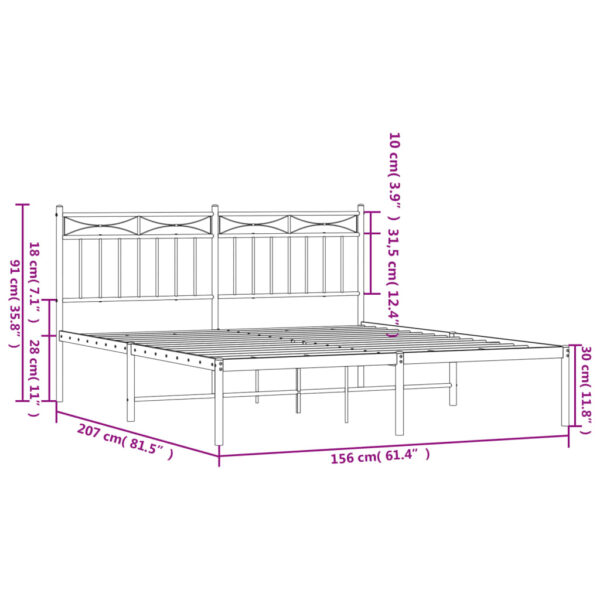 vidaXL Metal Bed Frame with Headboard White 59.1"x78.7" - Image 9