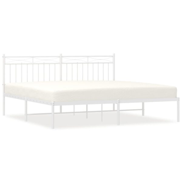 vidaXL Metal Bed Frame with Headboard White 72"x83.9" California King - Image 2