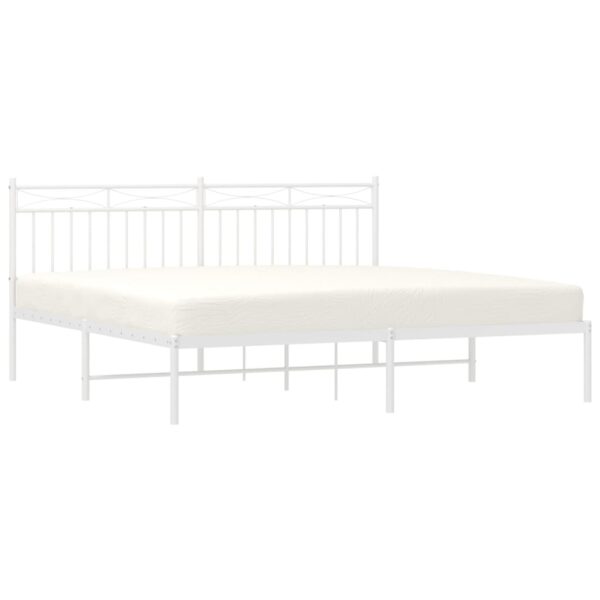 vidaXL Metal Bed Frame with Headboard White 72"x83.9" California King - Image 3