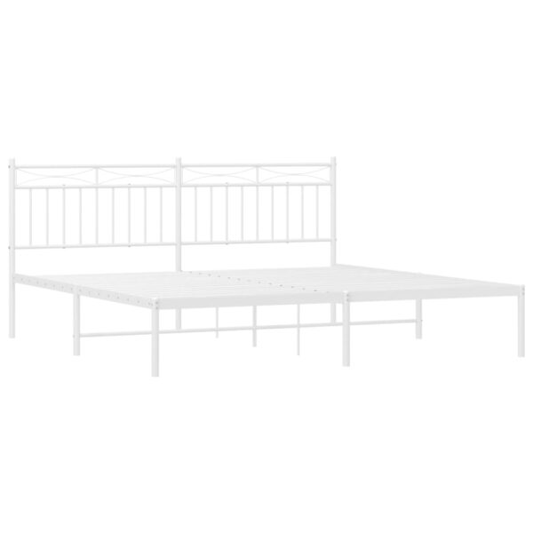 vidaXL Metal Bed Frame with Headboard White 72"x83.9" California King - Image 4