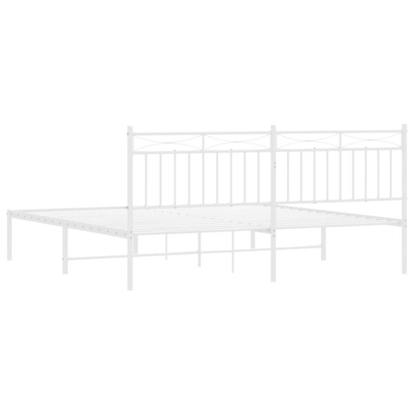 vidaXL Metal Bed Frame with Headboard White 72"x83.9" California King - Image 7