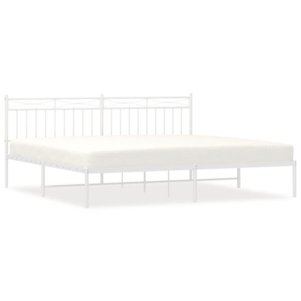 vidaXL Metal Bed Frame with Headboard White 76"x79.9" King - Image 2