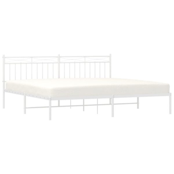 vidaXL Metal Bed Frame with Headboard White 76"x79.9" King - Image 3