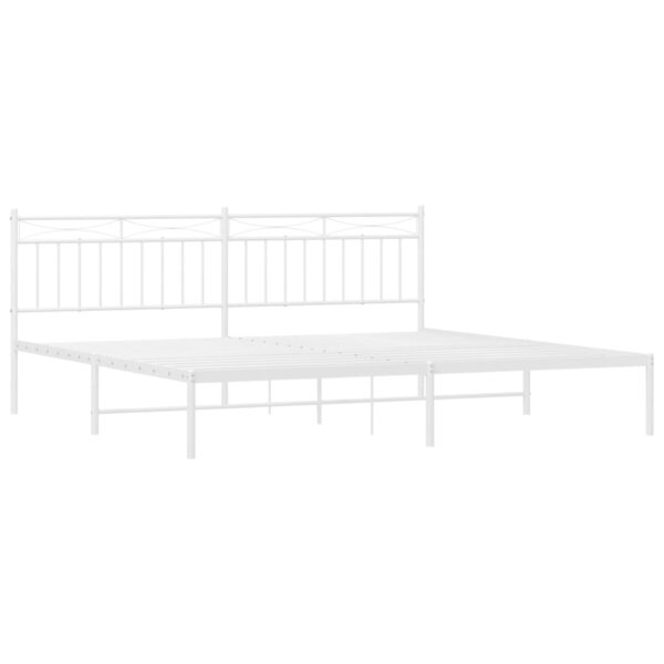 vidaXL Metal Bed Frame with Headboard White 76"x79.9" King - Image 4