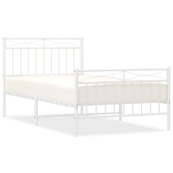 vidaXL Metal Bed Frame with Headboard and FootboardÂ White 39.4"x74.8" Twin - Image 2