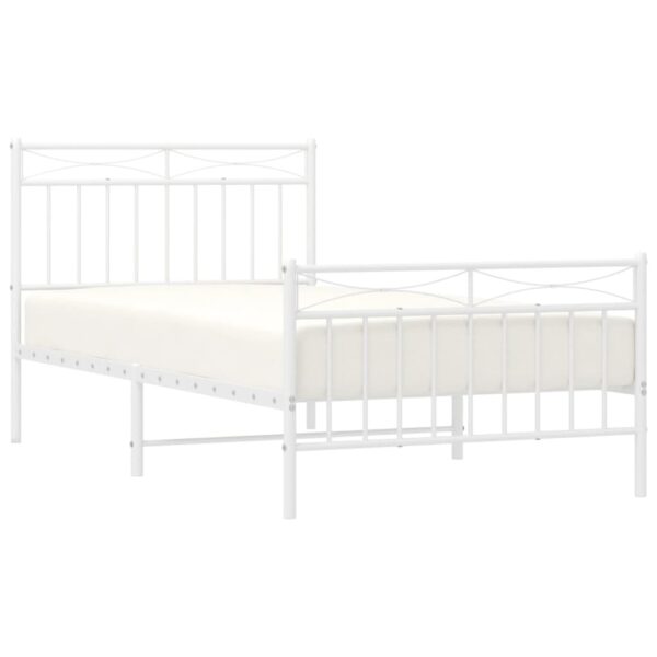 vidaXL Metal Bed Frame with Headboard and FootboardÂ White 39.4"x74.8" Twin - Image 3