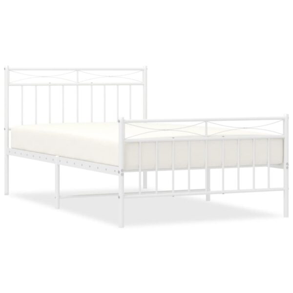 vidaXL Metal Bed Frame with Headboard and FootboardÂ White 39.4"x78.7" - Image 2