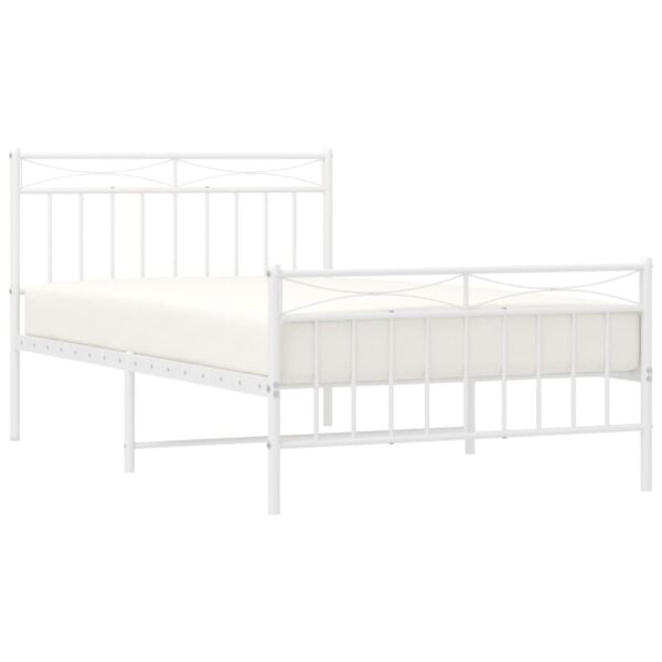 vidaXL Metal Bed Frame with Headboard and FootboardÂ White 39.4"x78.7" - Image 3